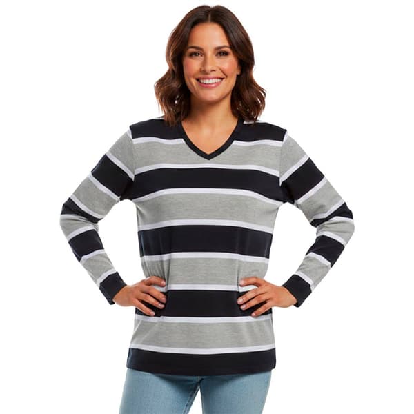 Petite Hasting & Smith Long Sleeve Rugby Stripe V Neck Tee