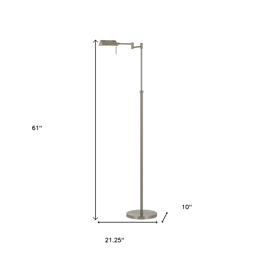 HomeRoots 61in. Nickel Adjustable Swing Arm Floor Lamp