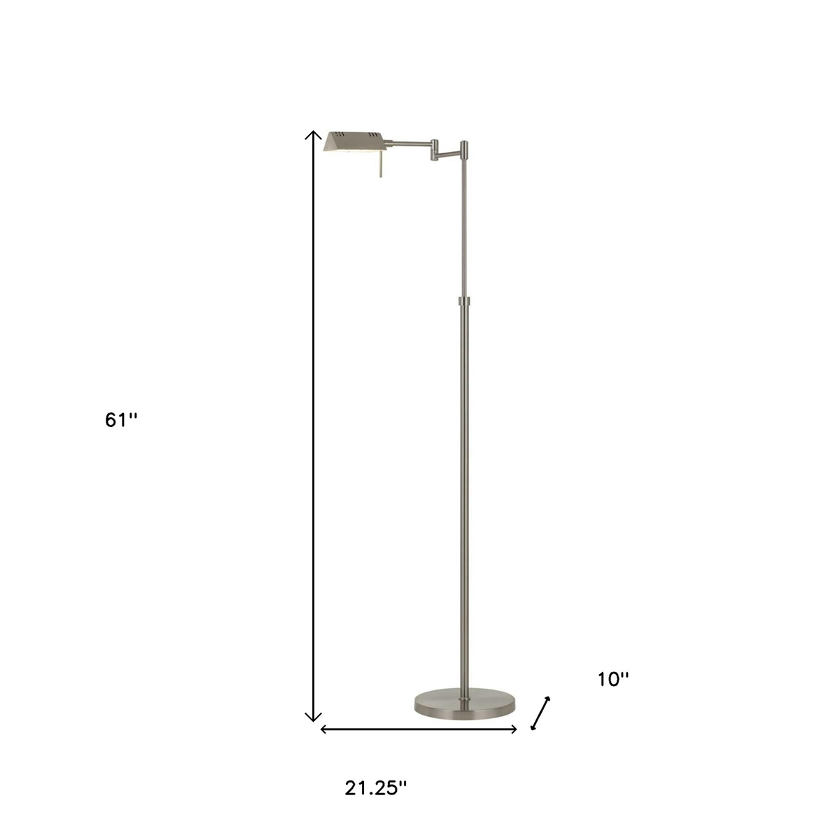 HomeRoots 61in. Nickel Adjustable Swing Arm Floor Lamp
