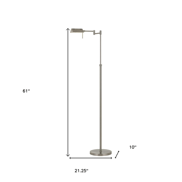 HomeRoots 61in. Nickel Adjustable Swing Arm Floor Lamp
