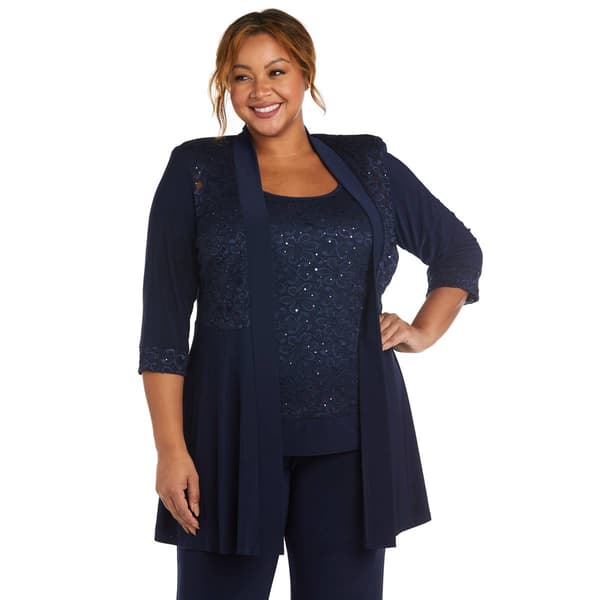 Plus Size R&amp;M Richards Sequin Jacket and Pants Set