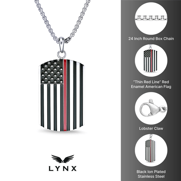 Mens Lynx Stainless Steel Dog Tag Pendant Necklace