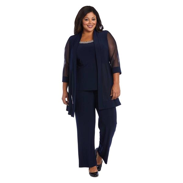 Plus Size R&amp;M Richards 3pc. Sheer Insert Beading Pantsuit Jacket - image 