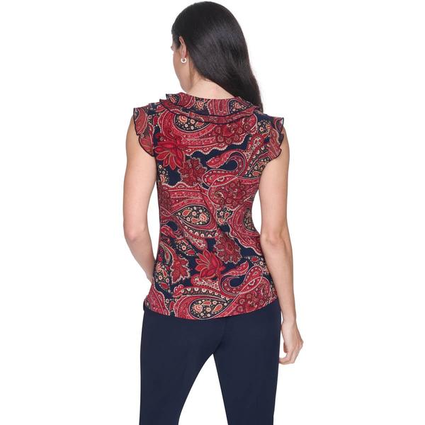 Womens Tommy Hilfiger Sleeveless Ruffle Front Paisley Blouse