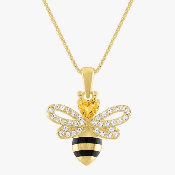 Gemstone Classics&#40;tm&#41; Citrine & White Sapphire Bee Pendant Necklace - image 