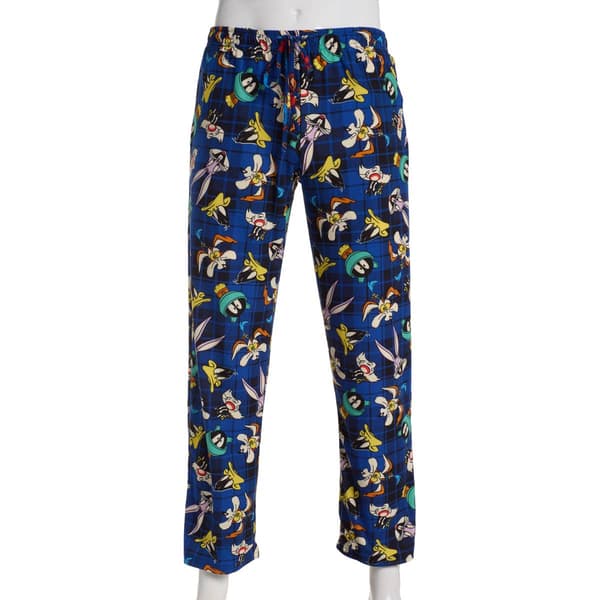 Mens Looney Tunes Black Plaid Silky Lounge Pajama Pants - image 