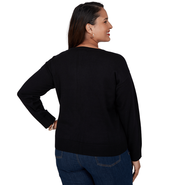 Plus Size Ruby Rd. Mysterious Romance Dalmatian Intarsia Sweater