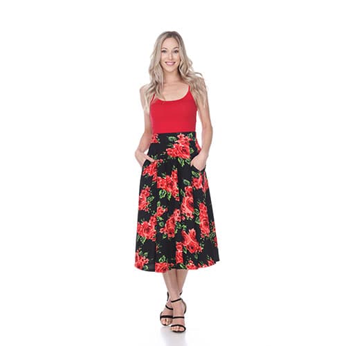 Womens White Mark Floral Flared Print Midi Skirt