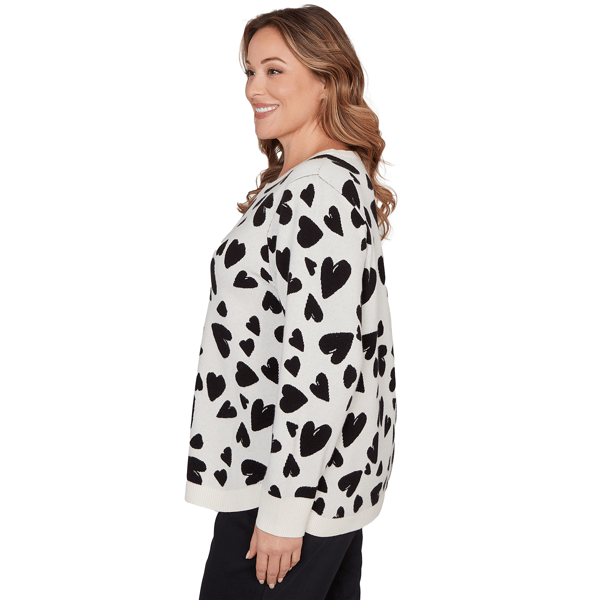 Plus Size Emaline Dusted Petals Long Sleeve Heart Sweater