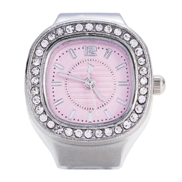 Womens Silver-Tone Pink Square Dial Ring Watch - RWS2BV-02