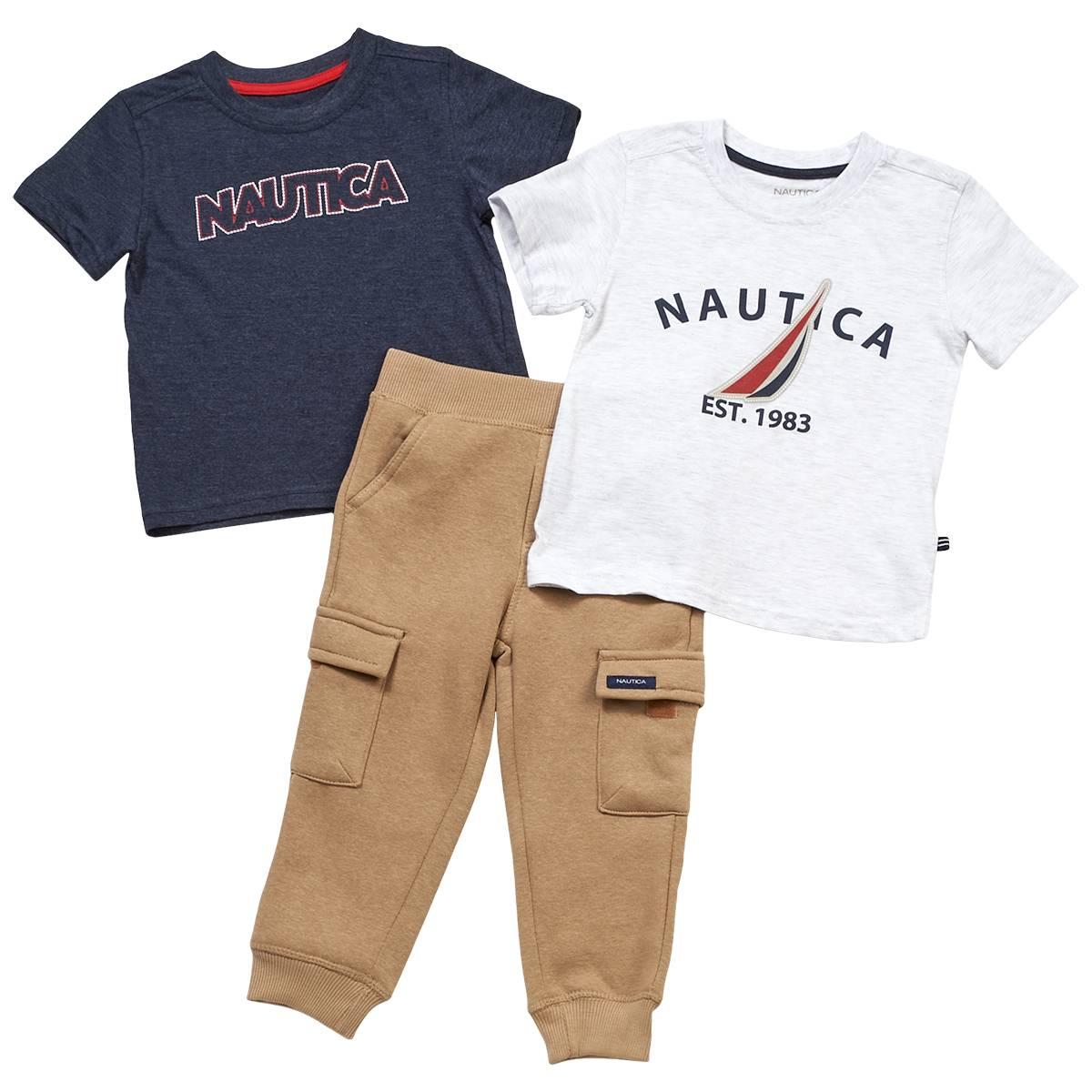 Toddler Boy Nautica 3pc. Stitched Graphic Tees & Cargo Jogger Set