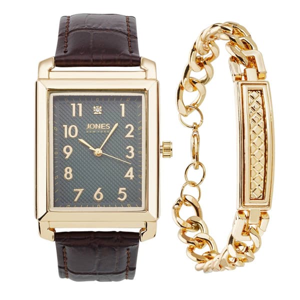 Mens Jones New York Green Dial Watch/Bracelet Set - 9782G-42-X16 - image 
