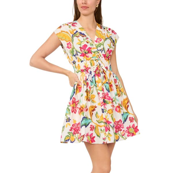 Womens Cece Sleeveless Print Cotton Poplin Deep V Dress