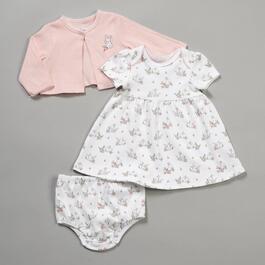 Baby Girl &#40;3-12M&#41; Little Me&#40;R&#41; 3pc. Bunny Cardigan & Dress w/Cover