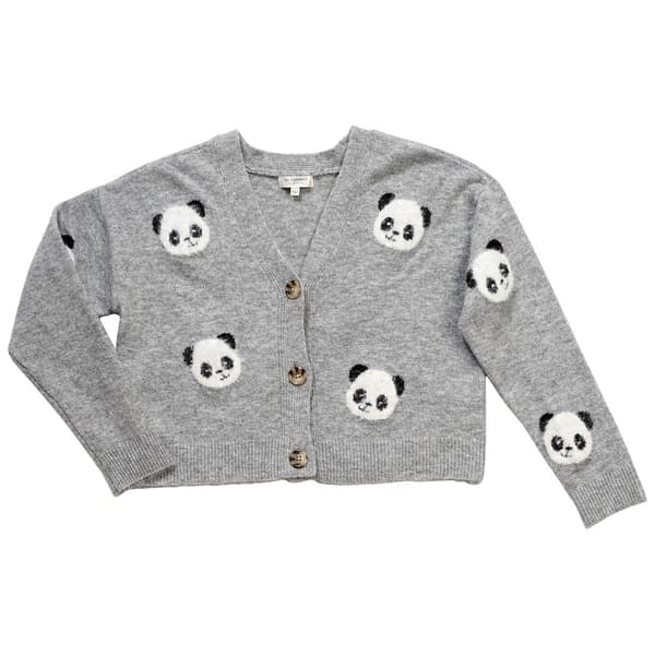 Girls &#40;7-16&#41; No Comment Long Sleeve Button Front Panda Cardigan - image 