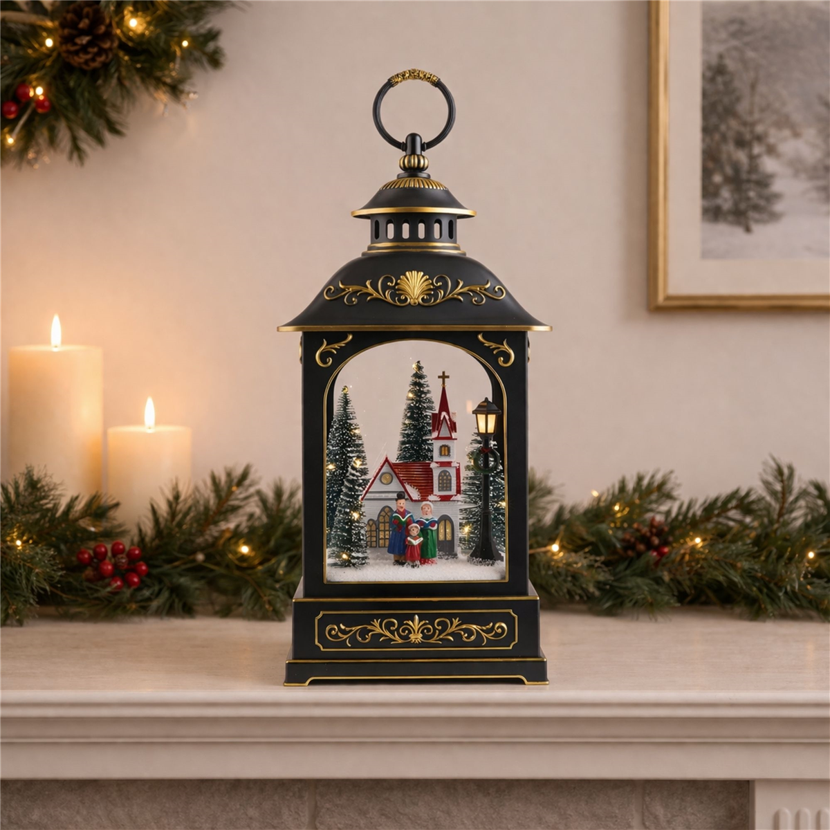Melrose 17.5in. LED Lantern Scene with Church & Carolers