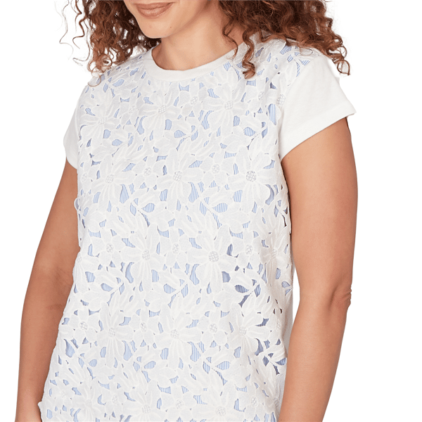 Petite Skye’s the Limit Sunny Blue Skies Floral Lace Blouse