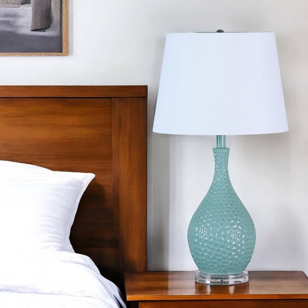 HomeRoots 28in. Aqua Hammered Urn Table Lamp