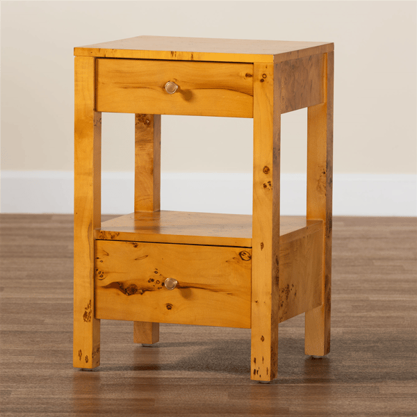 bali & pari Azmi Modern Real Burl Wood 2-Drawer Nightstand