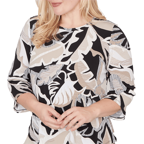 Womens Alfred Dunner Detail Driven 3/4 Sleeve Palm Leaf Blouse