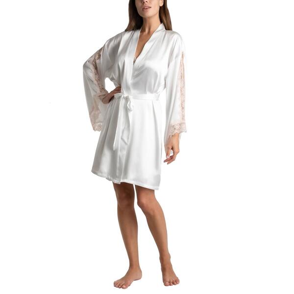 Womens Linea Donatella Satin Lace Wrapper Robe - image 