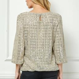Womens Sara Michelle 3/4 Sleeve Bubble Hem Sequin Blouse