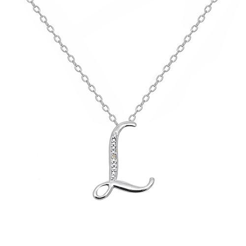Silver Plated & Diamond Accent L Initial Necklace