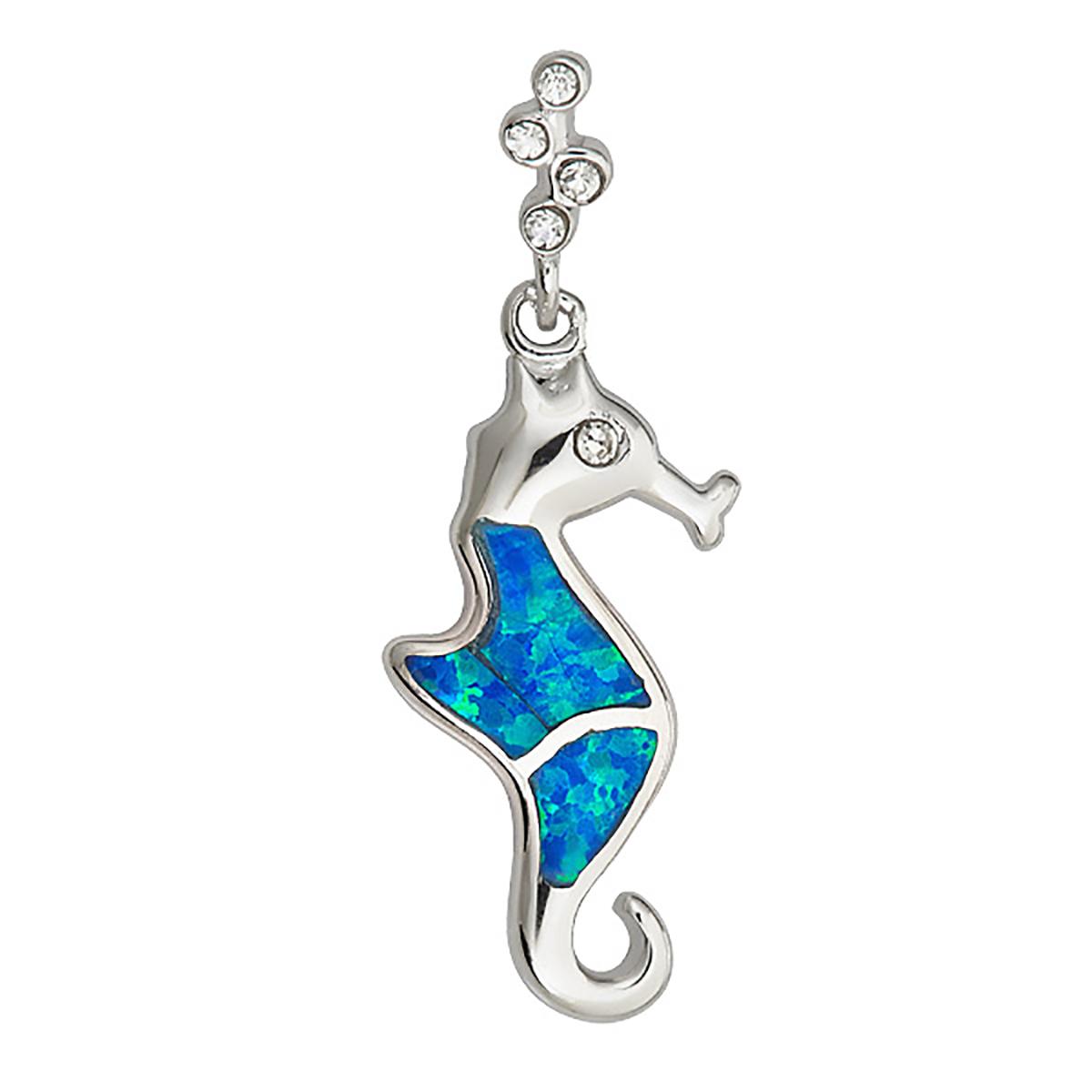 Gemstone Classics™ Silver & Created Opal Seahorse Necklace
