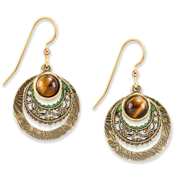 Silver Forest Gold-Tone Tiger's Eye Nested Circle Earrings - image 
