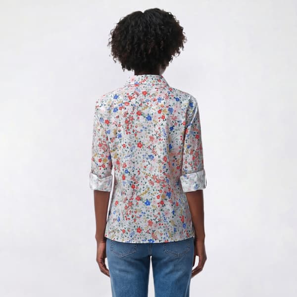 Womens Nautica Bellagio 3/4 Sleeve Roll Tab Floral Button Down