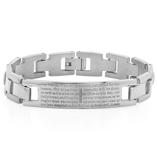 Mens Stainless Steel Our Father Prayer ID Bracelet - image 