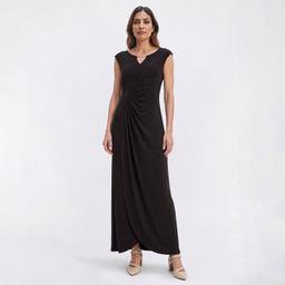 Petite Connected Apparel Sleeveless Rhinestone Neck Wrap Dress