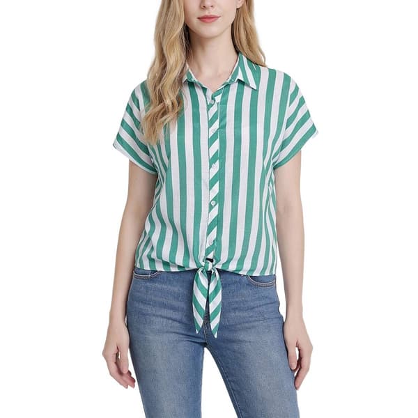 Petite NY Collection Short Sleeve Print Tie Front Tuwa Bf Shirt - image 