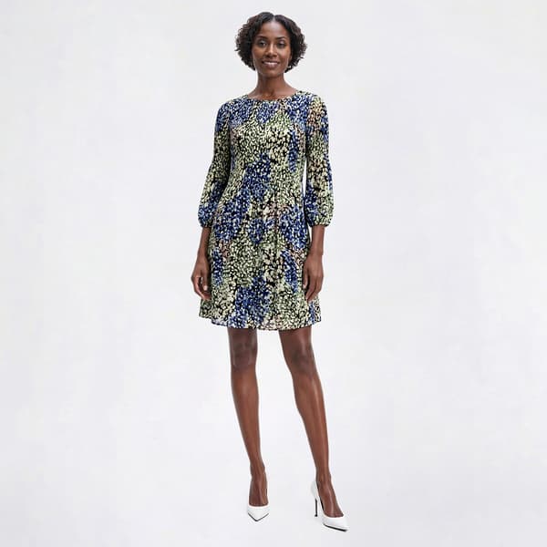 Womens Ninety Clothing 3/4 Sleeve Abstract Crinkle Shift Dress - image 