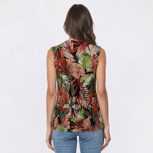 Womens Kasper Sleeveless Cowl Neck Tropical Leaf Blouse
