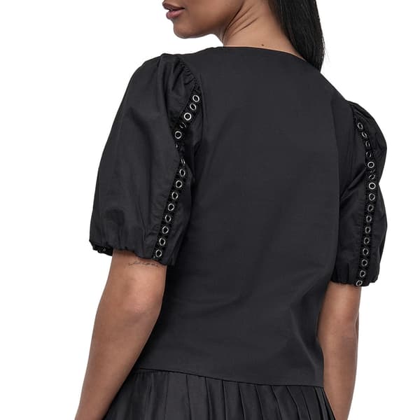 Womens DKNY Puff Sleeve Grommet Blouse