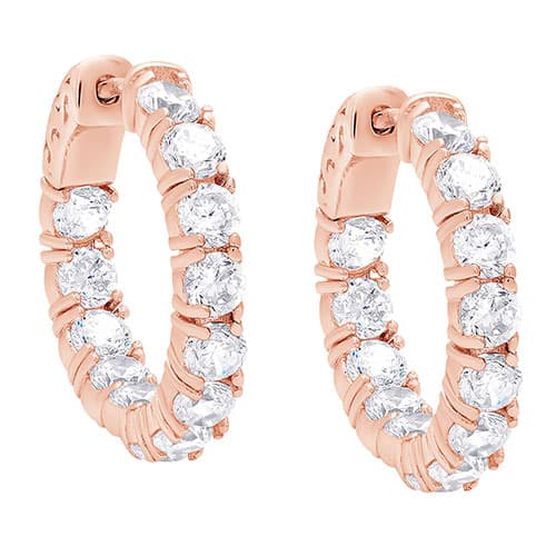 Rose Plated & Cubic Zirconia Hoop Earrings - image 