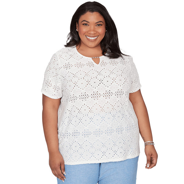 Plus Size Alfred Dunner Vintage Charm Geometric Eyelet Blouse - image 