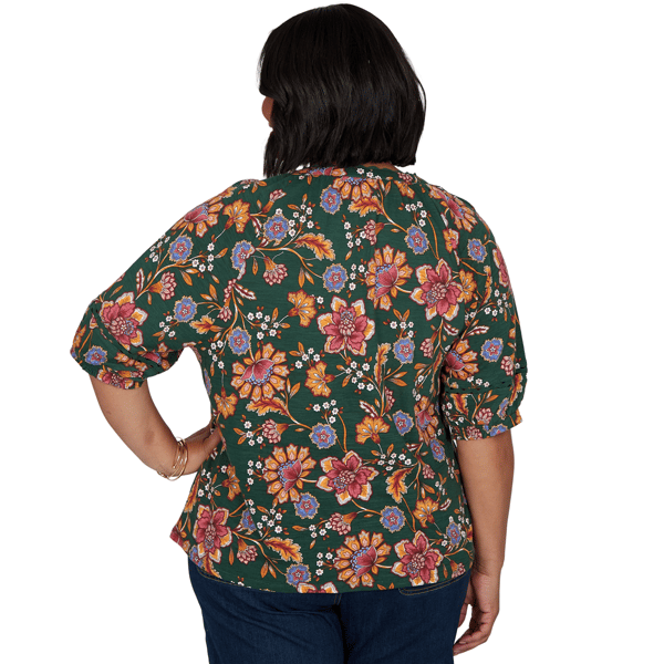 Plus Size Ruby Rd. Game of Luxe Elbow Sleeve Floral Vines Blouse