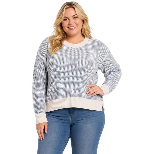 Juniors Plus No Comment Plaited Crew Neck Texture Stitch Sweater - image 