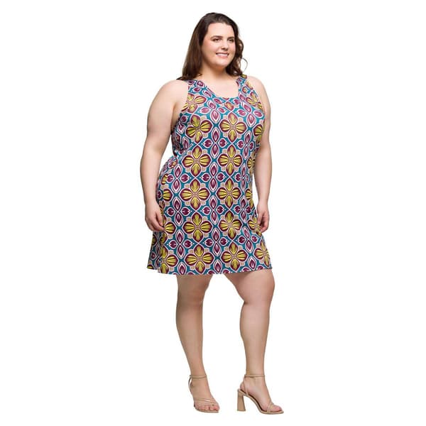 Plus Size 24/7 Comfort Apparel Floral Sleeveless Shift Dress
