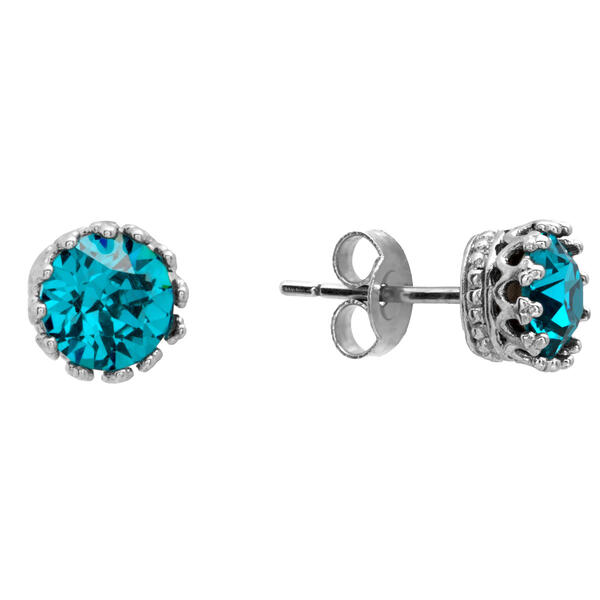 Athra 6mm Aqua Crystal Crown Set Stud Earrings - image 