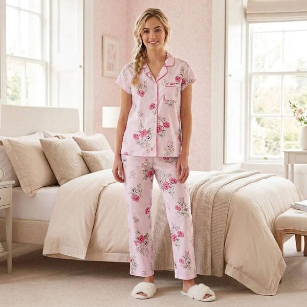 Womens Laura Ashley(R) Short Sleeve Stripe & Floral Pajama Set - image 