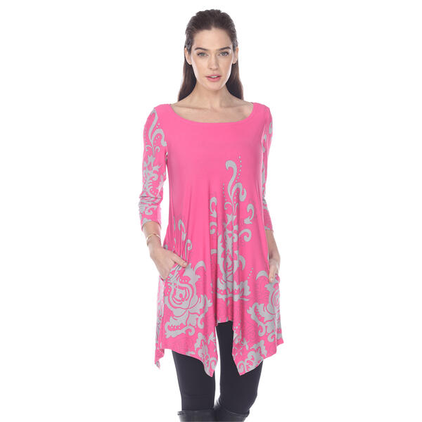 White Mark Yanette Pink and Grey Printed Tunic Top - image 
