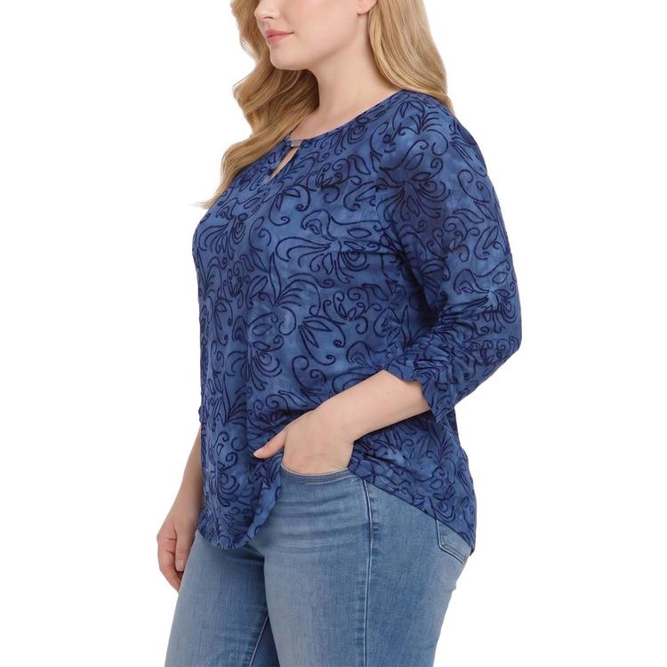 Plus Size NY Collection 3/4 Ruch Sleeve Abstract Floral Blouse