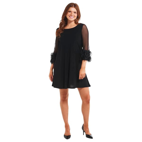 Plus Size Nina Leonard 3 4 Sleeve Mesh Ruffle Trapeze Shift Dress