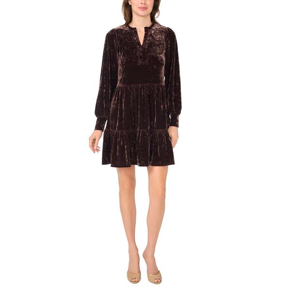 Womens MSK Long Sleeve Crushed Velvet A-Line Dress