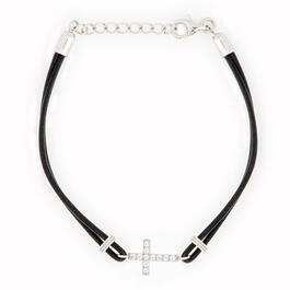 Sterling Silver Cubic Zirconia Cross Cord Bracelet
