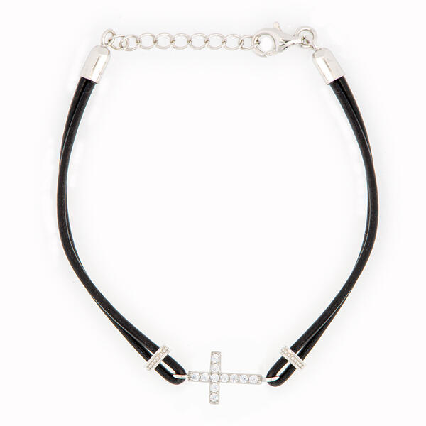Sterling Silver Cubic Zirconia Cross Cord Bracelet - image 