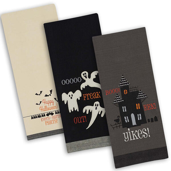 DII(R) Halloween Embroidered Kitchen Towels &amp; Table Runner Set Of 3 - image 